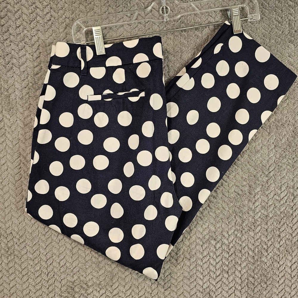 J.Crew Navy Blue White Polka Dot Stretch Cotton Slim Cropped Pants 69412 Women 6